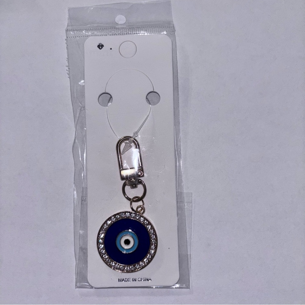 Mint Blue and Gold Evil Eye Keychain